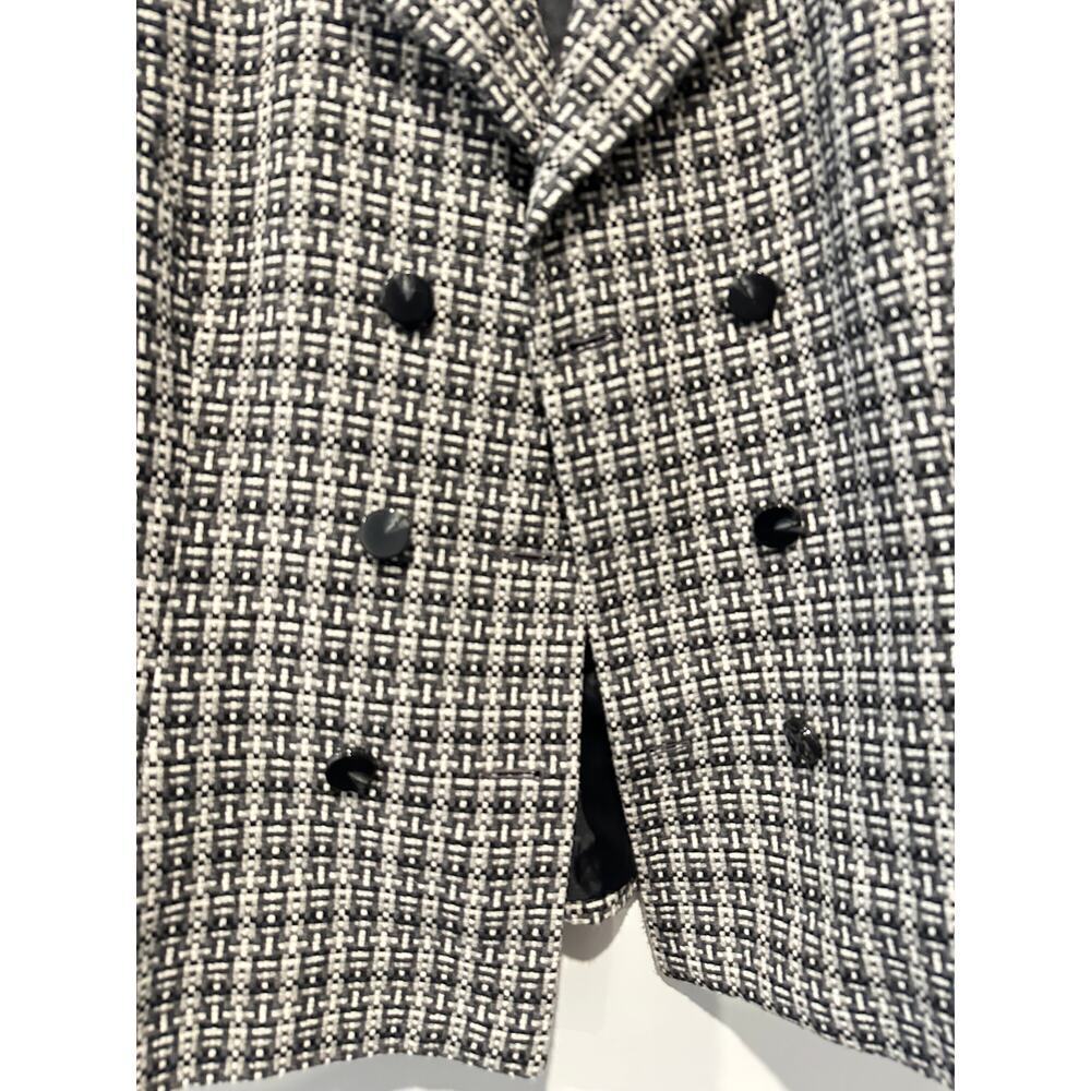 Size 12 Black White Plaid Wool Blend Double Breasted Blazer Preppy Clueless - Picture 4 of 9